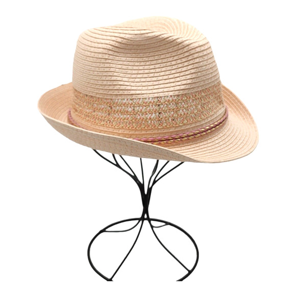 Peach Fedora Ladies Versatile Hat by Rampage Hat Pink & Gold Accent Braided Rope - Picture 10 of 11